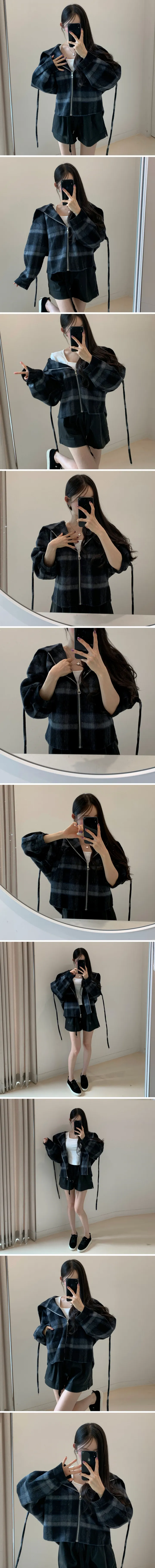 ~77까지/핸드코트🖤[겨울까지] 아방핏 세일러 빅카라 숄 후드 가오리 벌룬 양모 부클 언발 크롭 숏 집업 코트 점퍼 자켓 상세 이미지 8