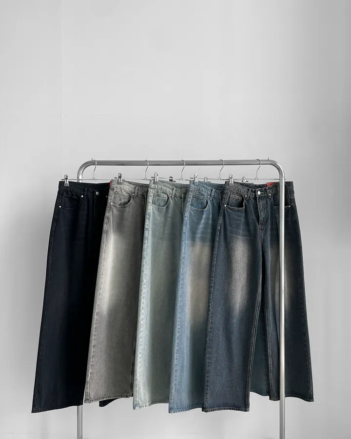 [3기장/~3XL] 스모크 워싱 와이드 정핏 일자 캐쥬얼 데일리 데님 팬츠 바지 상세 이미지 98