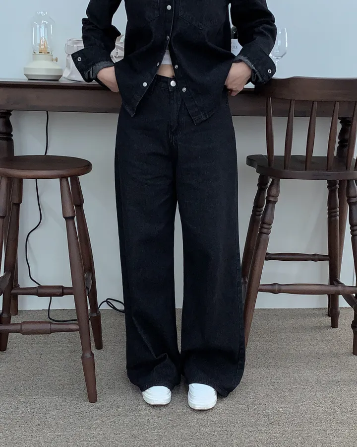 [하이퀄✨데님set] 2컬러/ 데님셔츠+와이드 데님팬츠 투피스 세트 /S.M.L 상세 이미지 33