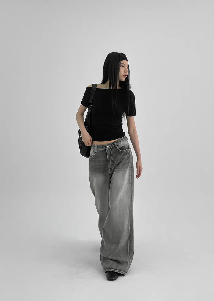 리포 스냅버튼 워싱 와이드 데님팬츠 [롱 바지 긴바지 청바지 데님 팬츠 워싱 버튼 롱 포켓 와이드 포켓 데일리 빈티지 그레이] 상세 이미지 7