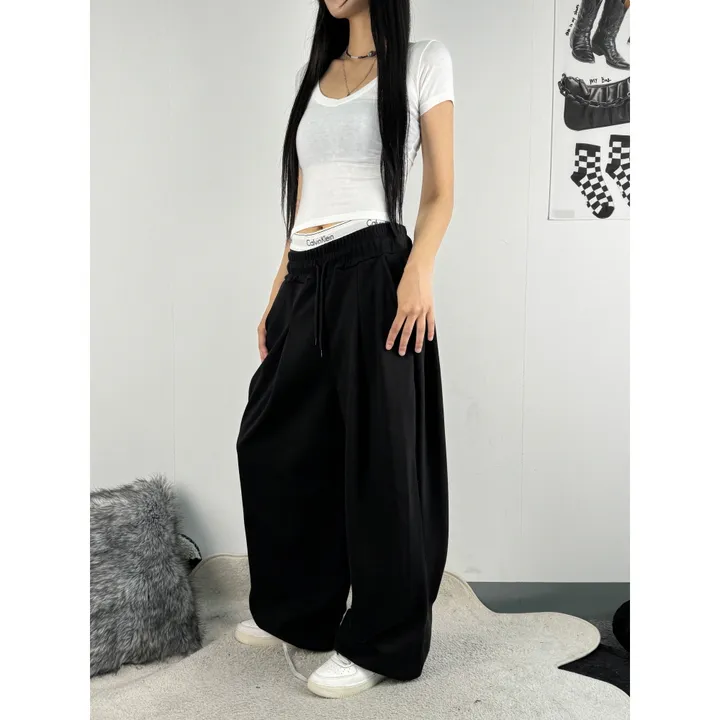 ❤️‍🔥기모선택│업그레이드 ver.│누적판매1,000 돌파 기념│4size!❤️‍🔥[UNISEX/기획특가]사이드 폴드 핀턱 스트링 루즈 와이드 벌룬 트레이닝 팬츠(2color) 상세 이미지 9
