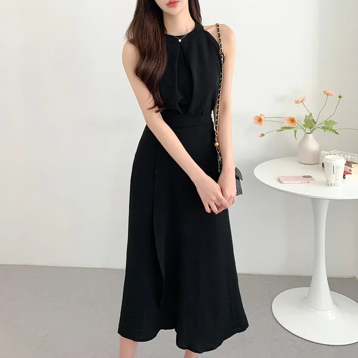 [블라우스+스커트set❤] 무드 홀터넥 나시 민소매 블라우스 랩 롱스커트 휴양지룩 투피스 세트 / 바캉스룩 하객룩 데이트룩 소개팅룩 파티룩 리조트룩 상세 이미지 17