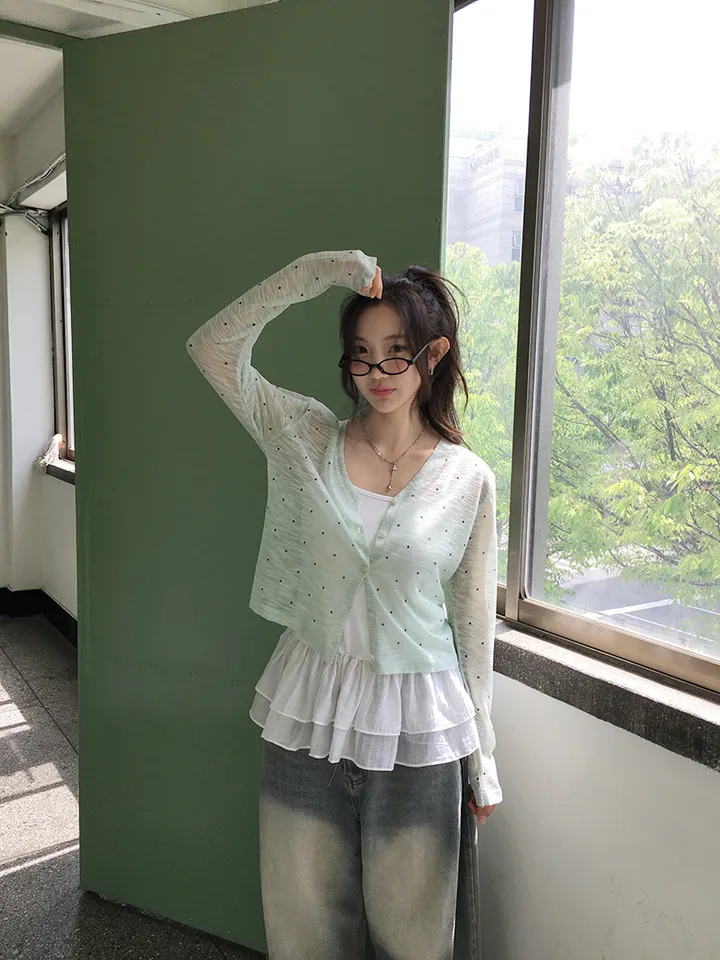 최저가![여리무드🤍시스루 도트 가디건 살안타템 여름가디건] 비비안도트시스루가디건 상세 이미지 21