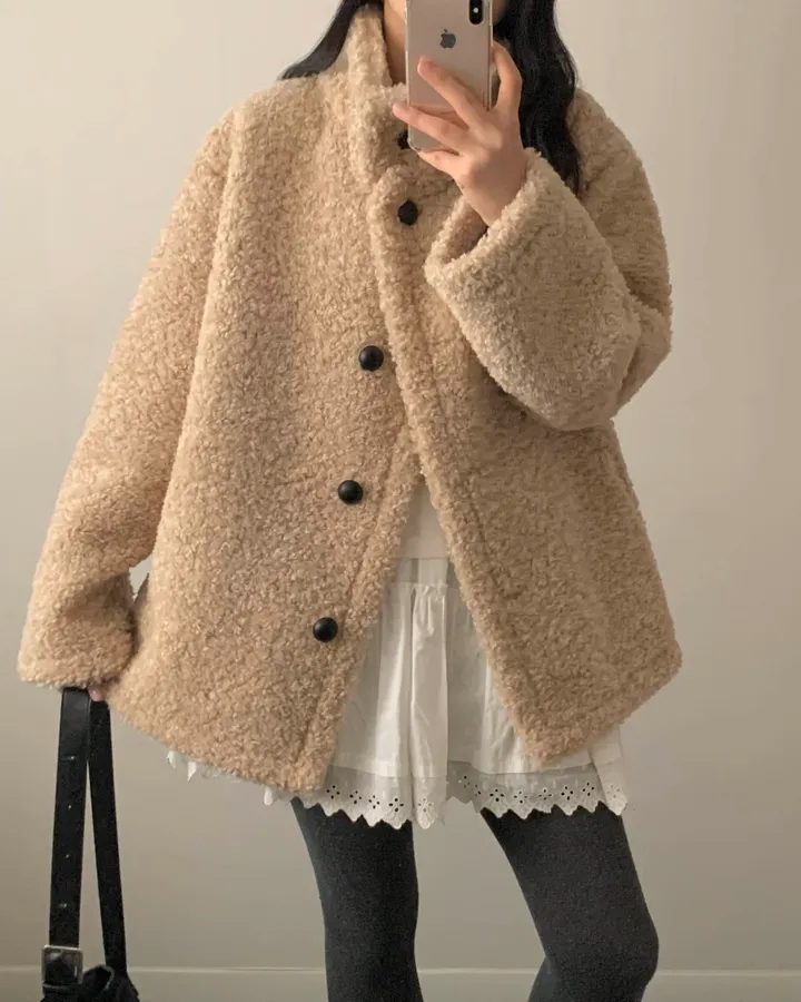[저렴이X/기획] 테디베어 양털 뽀글이 오버핏 퍼자켓 하프 코트(4 colors) 상세 이미지 23
