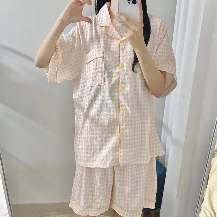 [99~120사이즈🧡미친편안함] 면 잠옷 빅사이즈 홈웨어 파자마 바지 여름 체크 숙면 선물 100 110 3xl 4xl 5xl 6xl 상의 통통녀 플러스 큰잠옷 커플 상하세트 상세 이미지 18