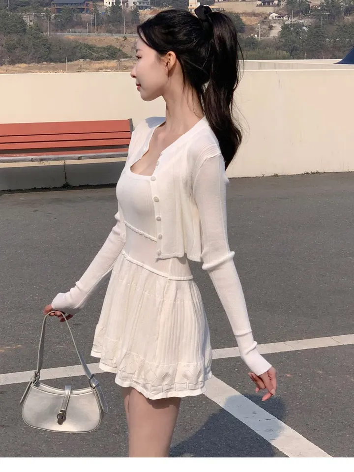 [여리무드🌹] 미닛 가디건 나시 원피스 세트 / 나시원피스 캉캉원피스 플레어 플리츠 미니원피스 니트 여름원피스 골지원피스 얇은 봄가디건 봄원피스 크롭가디건 골지가디건 볼레로 상세 이미지 18