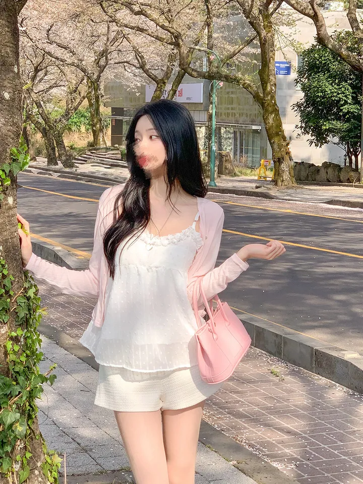 [살랑살랑❤️] 팬던트 시스루 크롭 가디건 - 5color (살안타템/데일리/골지/파스텔/브이넥/긴팔/아이스/후들후들핏) 상세 이미지 7