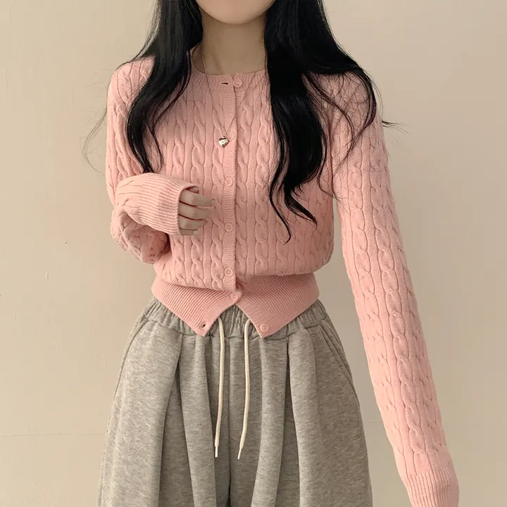 [국내제작/봄가디건🤍] 허리 잘잡아주는, 꽈배기 라운드 크롭 기본 슬림핏 허리잘록 니트가디건 상세 이미지 17