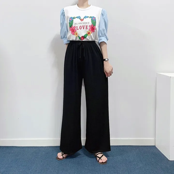 (55~99) 빅사이즈 오버핏 밴딩 와이드 팬츠 상세 이미지 15