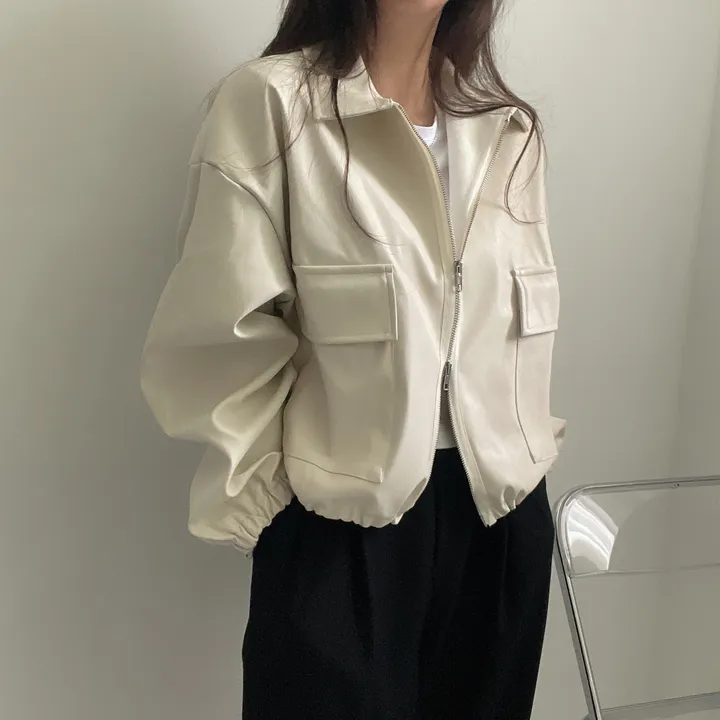[투웨이/고퀄리티]레더 스트링 카라 크롭 라이더 숏자켓 3color 상세 이미지 41