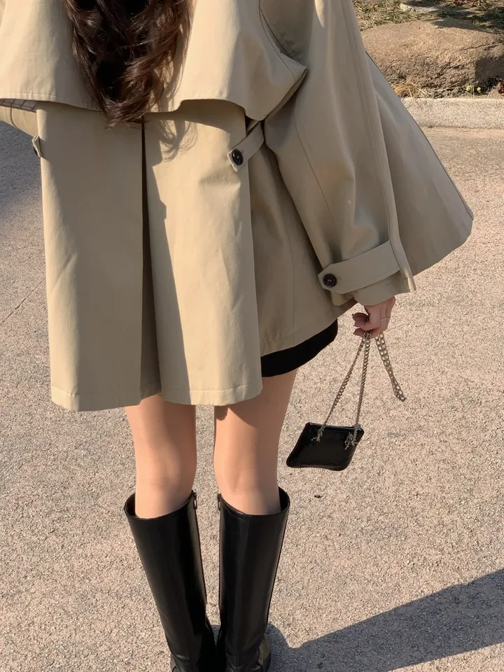 [*주문폭주!!/당일발송*] 파리 트렌치 케이프 하프코트 트렌치코트 트렌치하프 하프트렌치 코트 봄아우터 봄트렌치 절개트렌치 (1color) 상세 이미지 16
