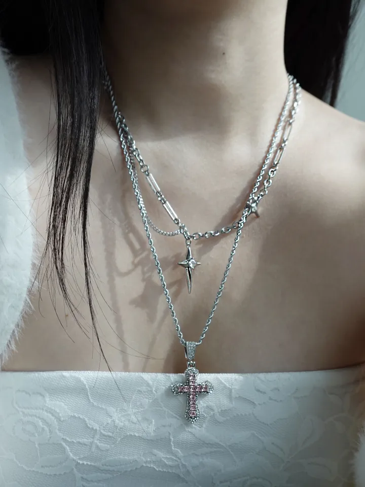 [s.steel/3color] bold cubic cross necklace | 볼드 큐빅 십자가 목걸이 상세 이미지 36