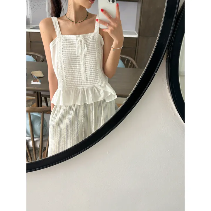 (블랙당일출고) 시어서커 줄지 여름 스트라이프 와이드 롱 밴딩 팬츠 2color 비치웨어 상세 이미지 14