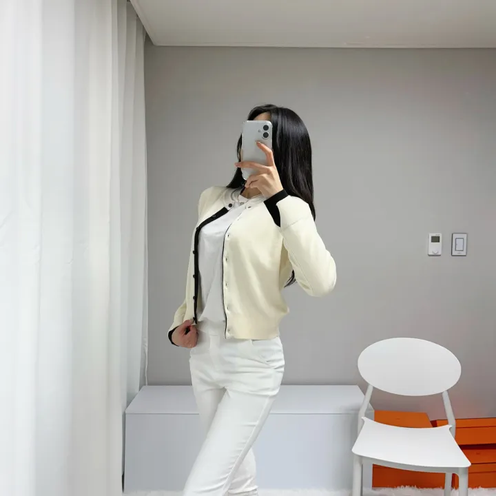*원단최고, 포인트룩* 라인 배색 라운드 니트 가디건 상세 이미지 8