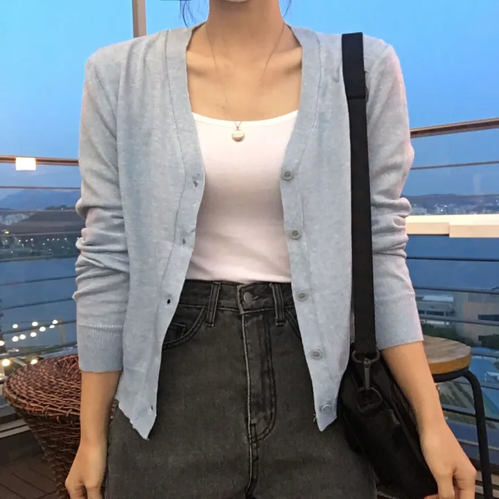 [ 뱀부40% ] 얇은 기본 가디건 / 가벼워요. 여리여리 세미크롭 브이넥 아우터 상세 이미지 22
