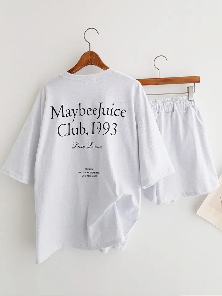 [세트가격!] Maybee 레터링 프린트 오버핏티셔츠 반팔 티셔츠 밴딩 반바지 홈웨어세트 여름파자마 트레이닝복 츄리닝세트 주말룩 여름휴가 바캉스룩 이지웨어세트 상세 이미지 13