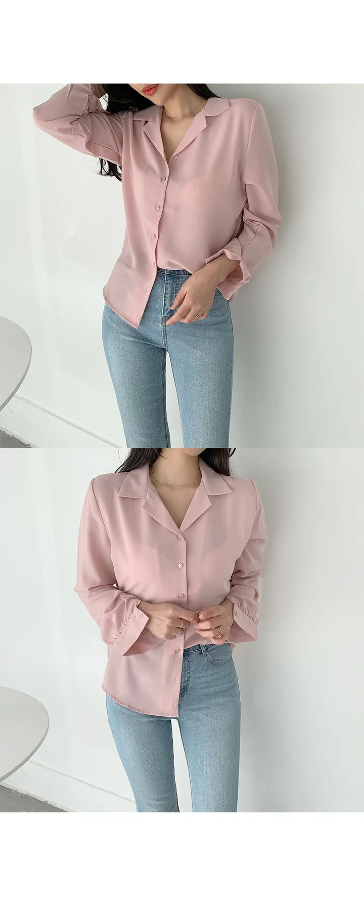 구김없는 오픈 카라 셔츠블라우스 55~L (10color) 상세 이미지 6