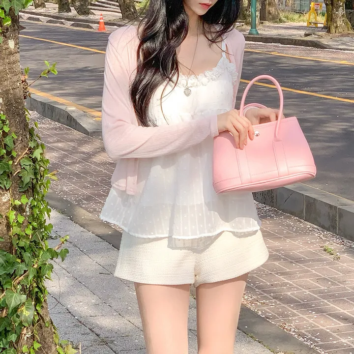 [살랑살랑❤️] 팬던트 시스루 크롭 가디건 - 5color (살안타템/데일리/골지/파스텔/브이넥/긴팔/아이스/후들후들핏) 상세 이미지 10