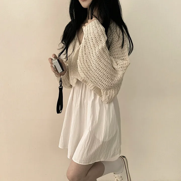 [고퀄!살탐방지] 왕박시 린넨 부클 여름니트 벌룬 크롭가디건 상세 이미지 3