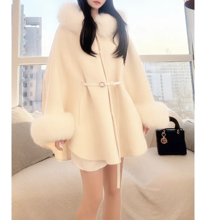 [폭스 퍼코트/럭셔리룩] 고퀄* 리얼 폭스퍼 후드 케이프 코트 루즈핏 아우터 상세 이미지 8