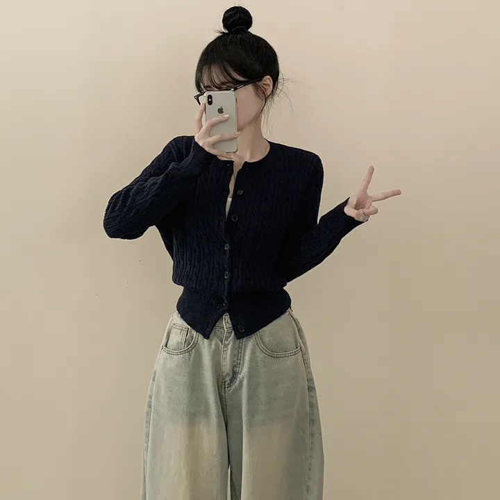 [고퀄!/가디건의 정석] 꽈배기 라운드 케이블 기본 세미크롭 긴팔 봄가디건 상세 이미지 9