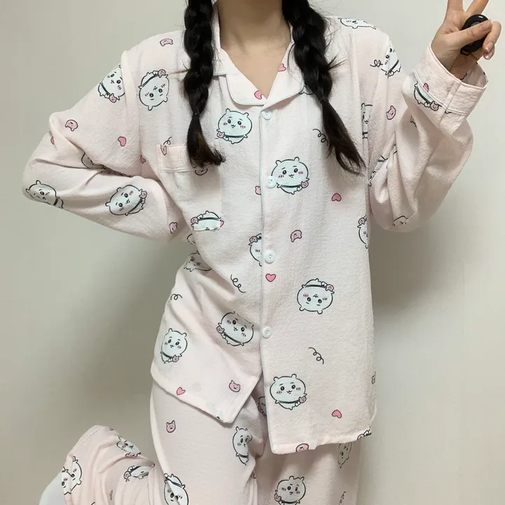 [🔥당일출고🔥/3컬러!] 먼작귀 치이카와 하치와레 우사기 생일선물 지지미 긴팔 긴바지 잠옷 파자마 홈웨어 세트 상세 이미지 5