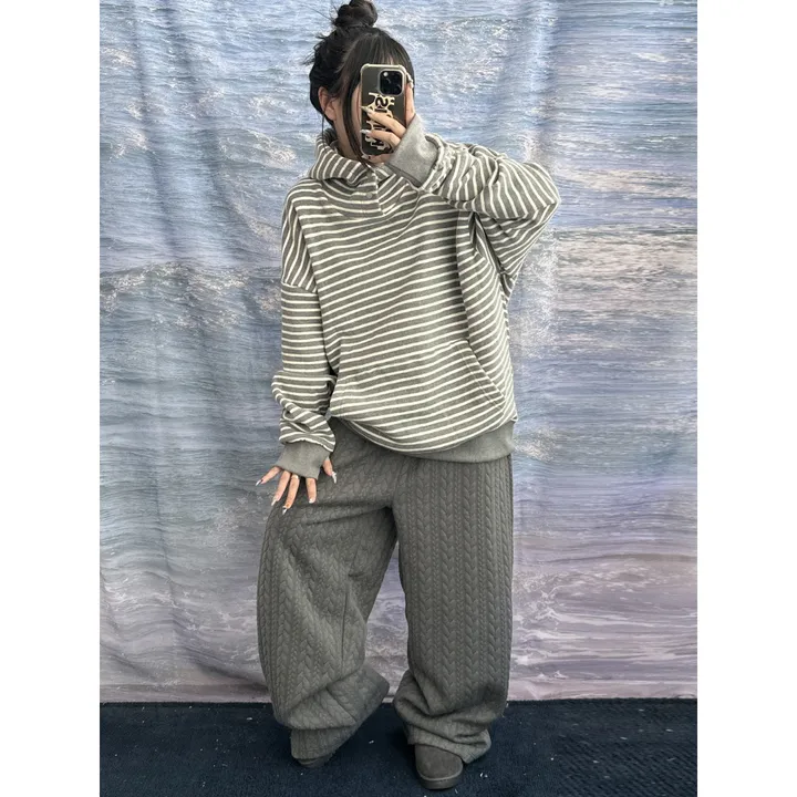 누빔🌡️[UNISEX/소장추천!]퀼트 블랭킷 웜업 케이블 포인트 윈터 루즈 와이드 트레이닝 팬츠(4color/5-7일 여유주문) 상세 이미지 44