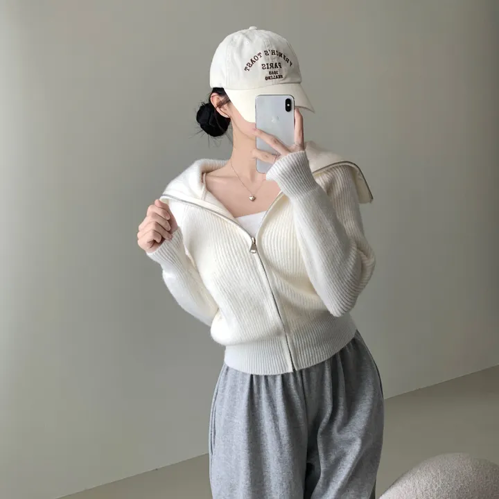 [예쁜색감💗/포근부들] 반디 하찌 하이넥 골지 크롭 벌룬 집업 니트 가디건 상세 이미지 5