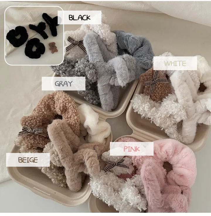 [5개세트🎁당일❤️] 14cm 빅사이즈 부드러운 밍크 가을 겨울 퍼 털 집게핀 헤어 선물세트 gift 크리스마스 집게핀 곱창끈 자체제작 헤어세트 스크런치 반묶음 헤어집게 헤어곱창 상세 이미지 4