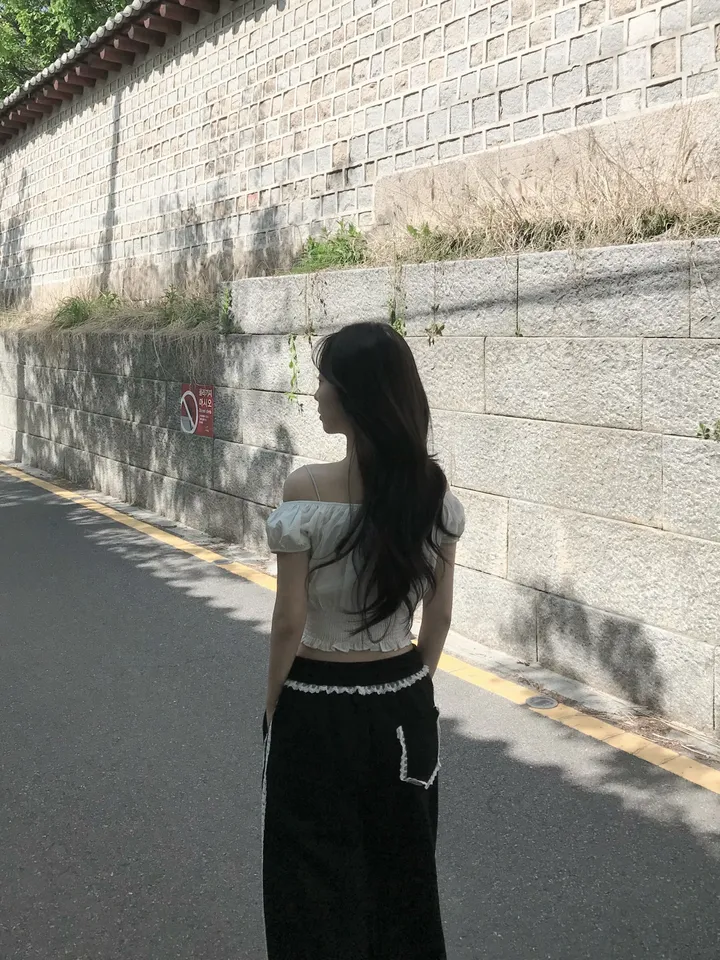 봄신상 포켓 밴딩 레이스 프릴 라인 와이드핏 레이어드 트랙 트레이닝 팬츠 2color 상세 이미지 16