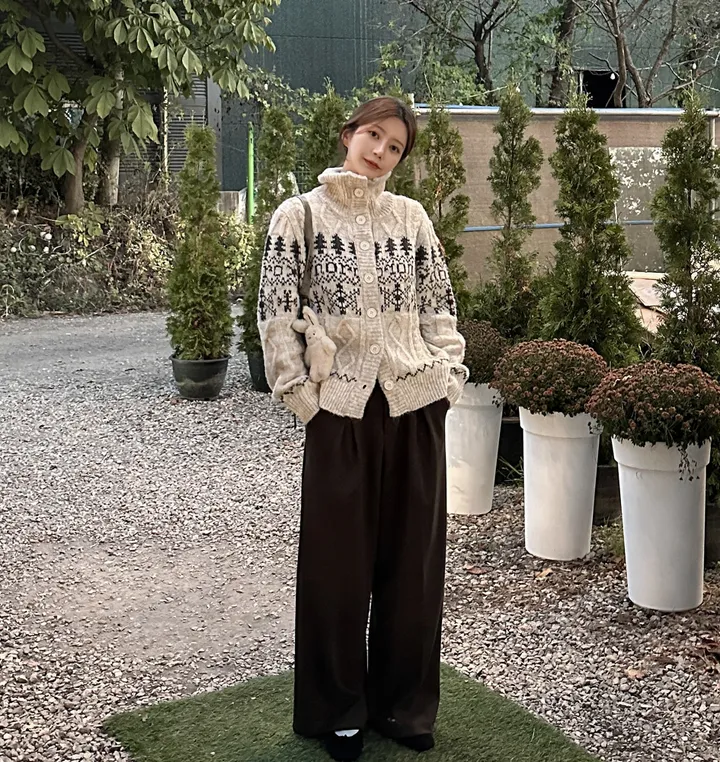 당일출고🚀[wool20%/두툼❄] 하이넥 스노우 패턴 노르딕 루즈핏 가디건 3color 상세 이미지 16
