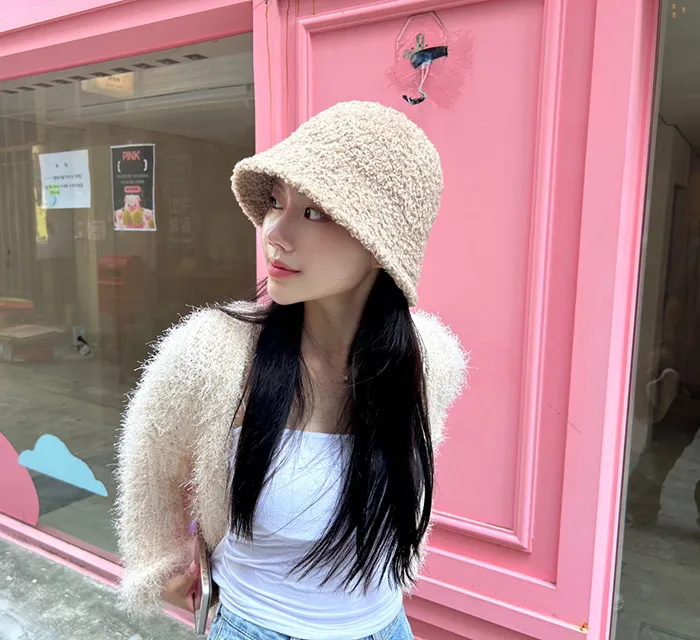[당일배송]루킨포자체생산[특가세일]무지 뽀글이 벙거지 [묶음세일]뽀송이 양털 니트 버킷햇 모자 4color(블랙칼라-2000원) 상세 이미지 17