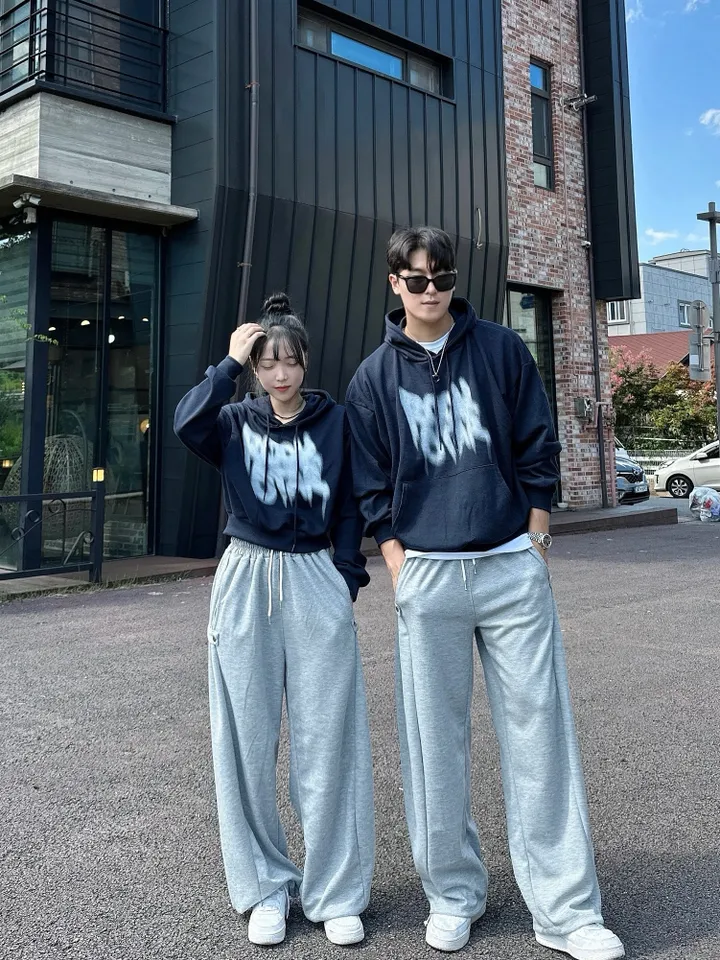 2사이즈/8컬러 커플 후드티 크롭 후드 남녀공용 오버핏 후드티 사이드 스냅 벌룬 팬츠 와이드 스트릿 긴팔 커플티 봄 가을 커플룩 시밀러룩 힙무드 루즈핏 꾸안꾸 트레이닝 세트 락스타 상세 이미지 35