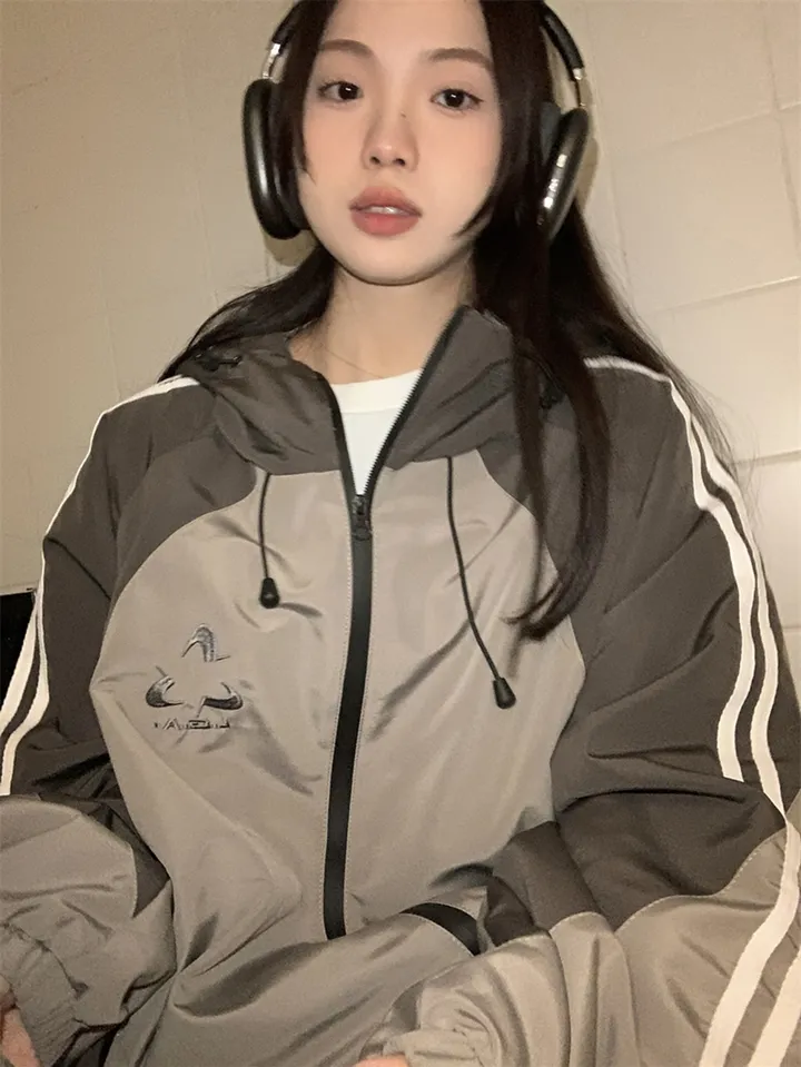 [봄신상💗/고프코어]햄프턴 배색 트랙라인 바스락 후드 윈드브레이커 바람막이 집업 상세 이미지 5