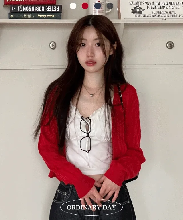 핀터 잘록 꽈배기 브이넥 버튼 긴팔 니트 가디건 4color 상세 이미지 5