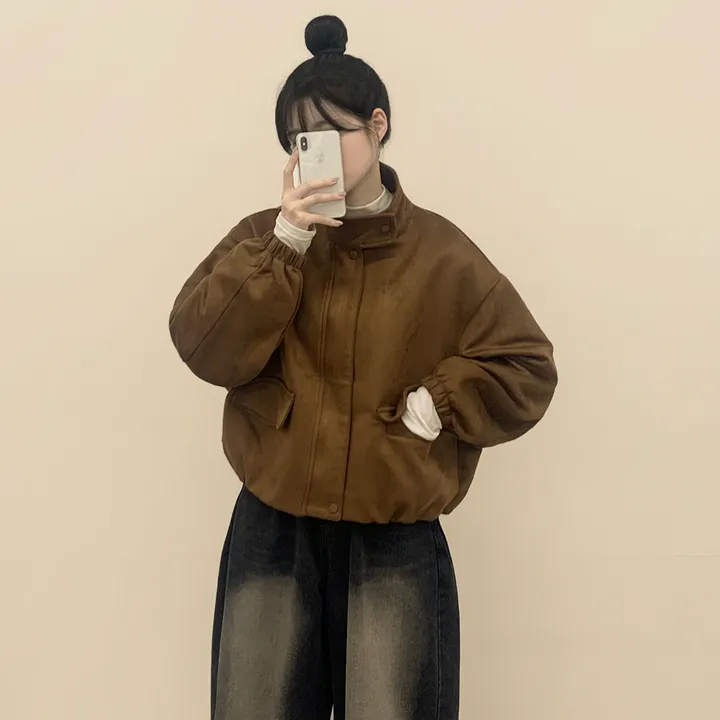 [아방핏!/부드러움] 스웨이드 하이넥 크롭 벌룬 숏자켓 점퍼 상세 이미지 8