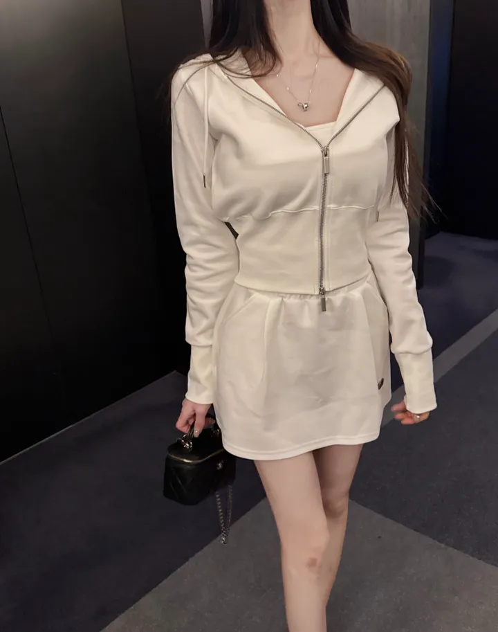 바배*하이퀄리티 크롭 후드 집업 + A라인 핀턱 밴딩 미니스커트 트레이닝 세트 투피스 (3color) 상세 이미지 20