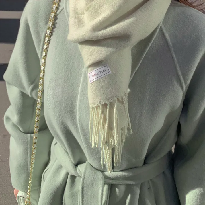 [메리노울100%🤎handmade] 백화점퀄 wool 핸드메이드 롱 울 코트 카라 로브 모직 루즈핏 벨트 싱글 히든버튼 트임 겨울 아우터 네이비 베이지 민트 3col 상세 이미지 33