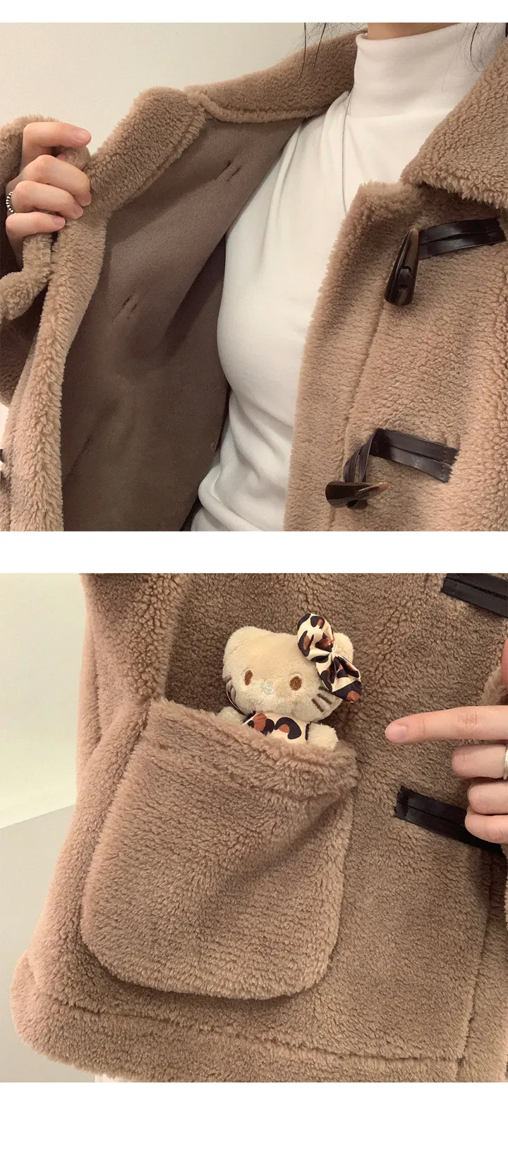 ✔️갓성비! 뽀글이+떡볶이 단추 [카라넥/뽀송/포근] 더플 떡볶이 단추 양털 뽀글이 퍼자켓 겨울 숏 코트 3Color 상세 이미지 8