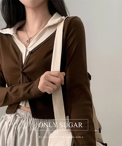 [MADE🤍/여기가원조*.*] 독보적인 디테일2, 이중 레이어드 크롭 카라 긴팔가디건 - 5color