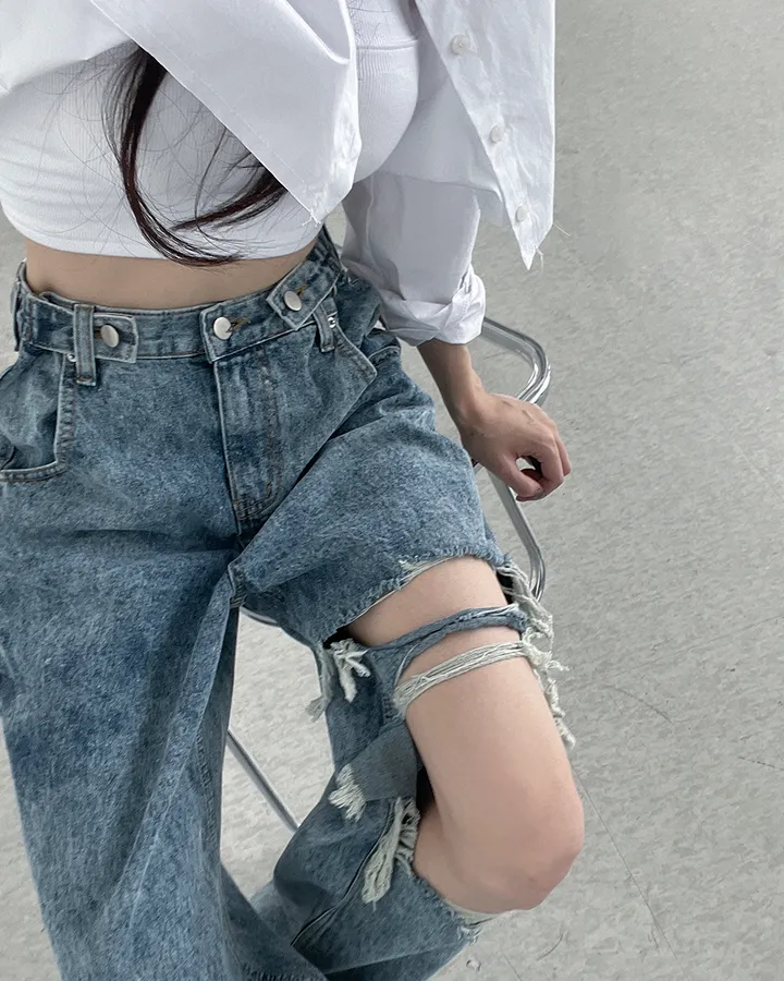 [비조단추] 스톤 워싱 디스트로이 데님 팬츠 상세 이미지 18