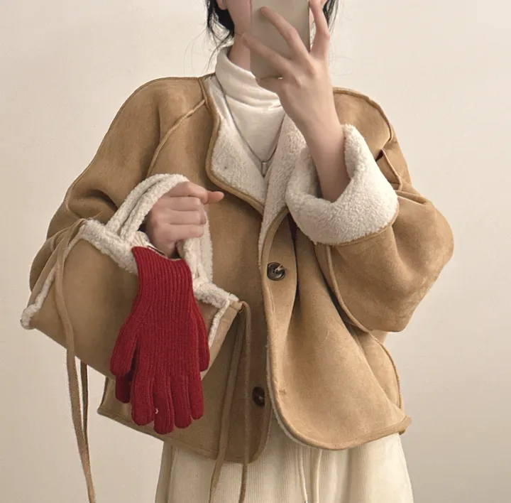 [양털안감/가방set] 유연소재,귀여움! 스웨이드 무스탕 자켓 2color 상세 이미지 20