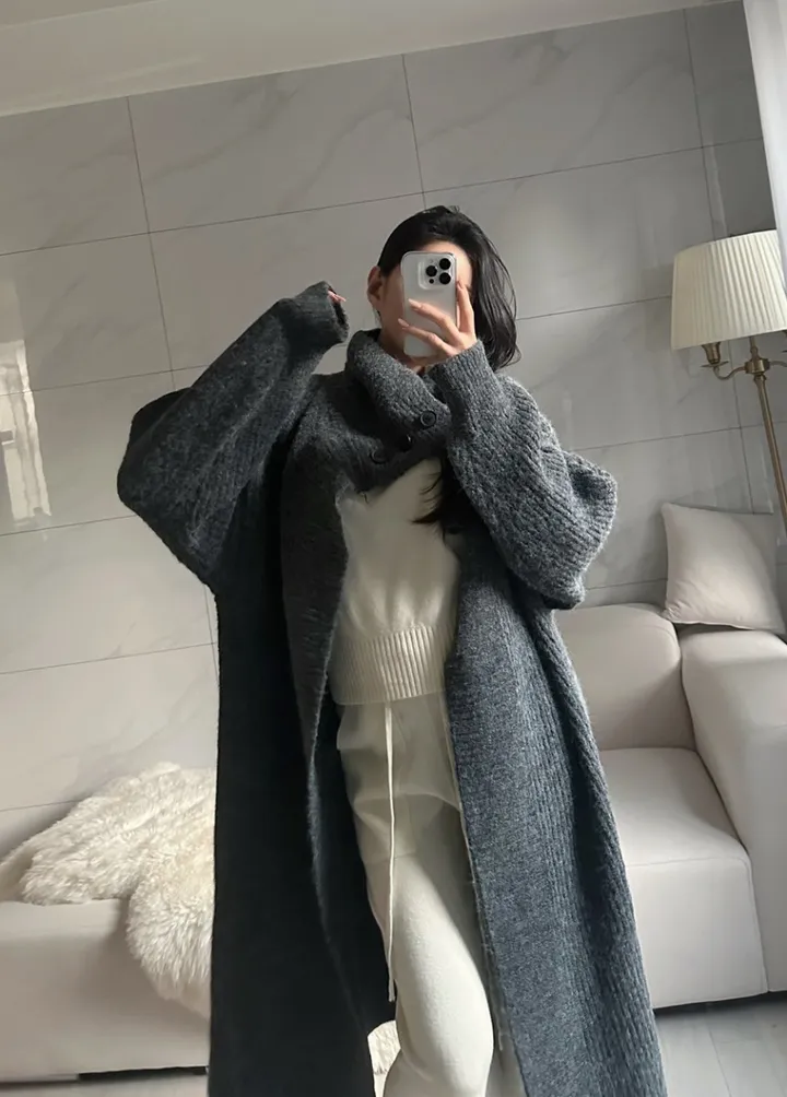 [아이당일] *도톰따숩 터틀넥 울 숄 빅카라 꽈배기 뜨개 니트 맥시롱가디건 울롱코트 울가디건(5color) 상세 이미지 26