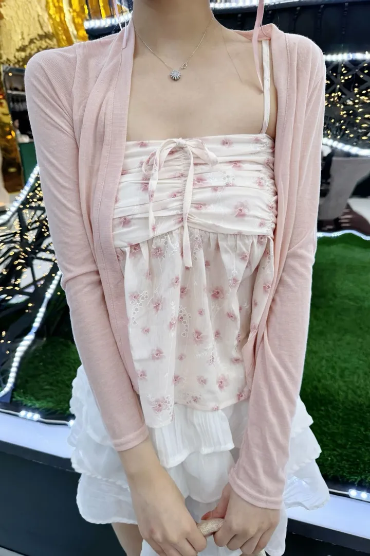 [진짜예쁨💕]셔링 플라워 나시 가디건 셋트 봄데이트룩 상세 이미지 13