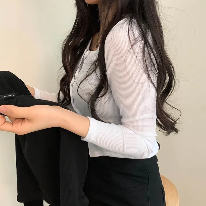 [가격실화?] 꾸안꾸 슬림핏 골지 크롭 단추 가디건 상세 이미지 25