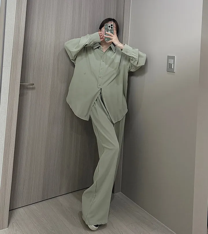 [최저가/부분당일발송🚚]빅사이즈 루즈핏 패치 남방셔츠 스트링 슬랙스 와이드팬츠 투피스세트/44-88/빅사이즈/찰랑/시원한소재/여름신상/뒷밴딩/여름하객룩/휴양지룩/바캉스룩/투웨이 상세 이미지 19