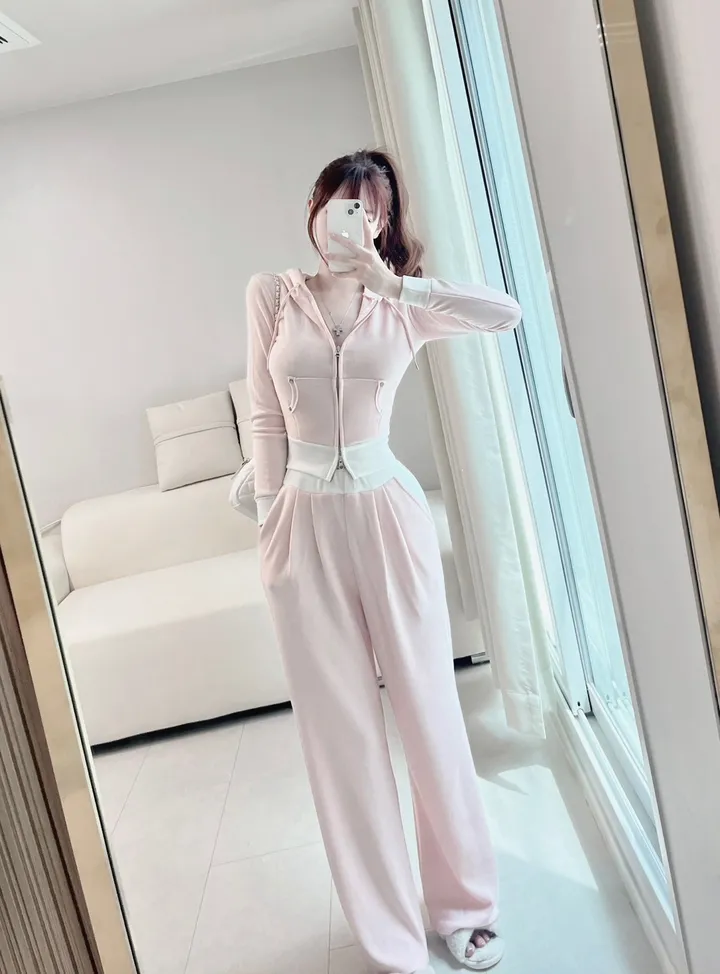 [허얇골넓핏] 허리소멸 배색 트레이닝 투피스 세트 (3color) 상세 이미지 4