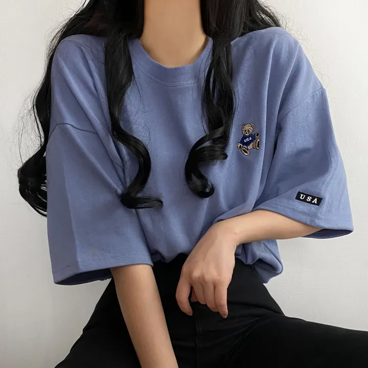 [예쁨/데일리] 베어 라벨 자수 오버핏 반팔티T 상세 이미지 14