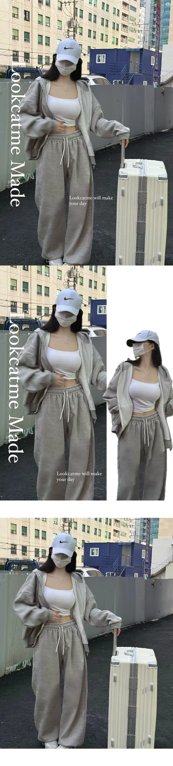 🔥기모 [ MADE: 브랜드퀄 ] 부분당일🚀 매일 오버핏 기모 트레이닝 세트 투피스 ( 자수 오버핏 투웨이 후드 집업 + 롱 와이드 루즈핏 스트링 조거 팬츠 ) 상세 이미지 11