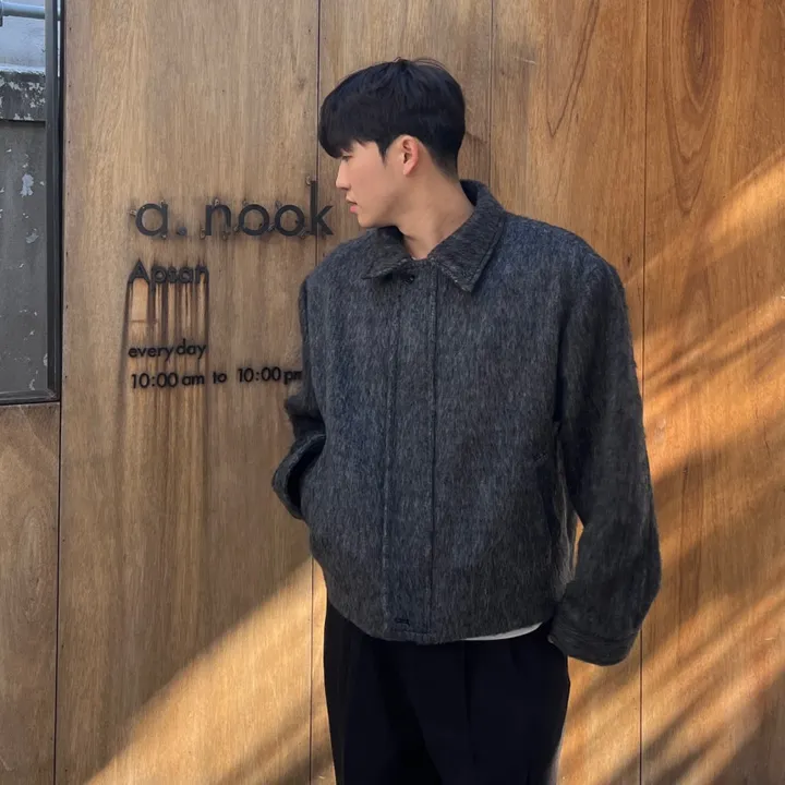 [캐주얼] 배색 남자 커플 오버핏 부클 털 모헤어 울 숏 하프 반 크롭 코트 점퍼 자켓 상세 이미지 27